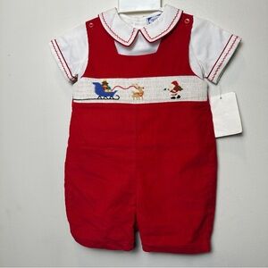Carriage Boutique Red & White Smocked Santa Embroidered Corduroy Romper NWT 18M